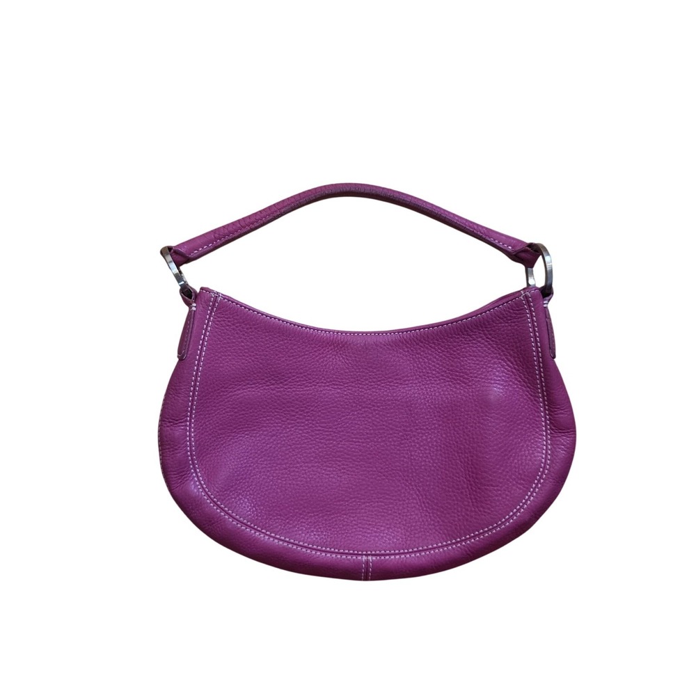 Ann Taylor Magenta Pebbled Leather Crescent Hobo Shoulder Bag Magenta Silver Y2K
